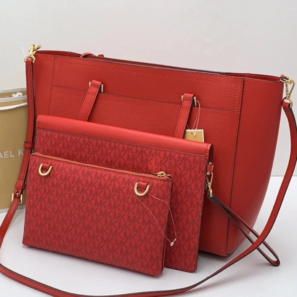 Michael Kors Maisie Large Pebbled Leather 3-in-1 Tote Bag Flame multi color